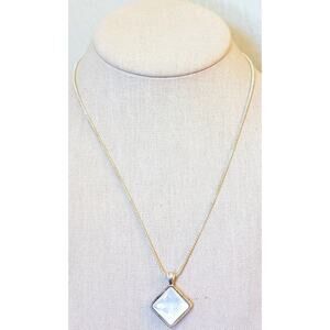 Sterling Silver Two-Sided Mother of Pearl Filigree Pendant Mesh Chain Necklace
